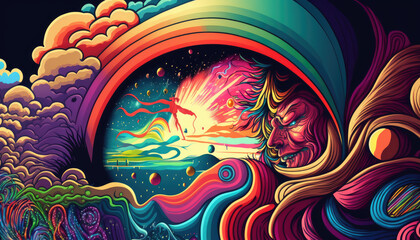 A mesmerizing and surrealistic psychedelic art featuring vibrant and otherworldly colors - a stunning wallpaper background