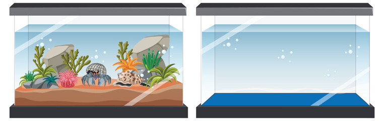 Aquarium tank with fishes and decorations