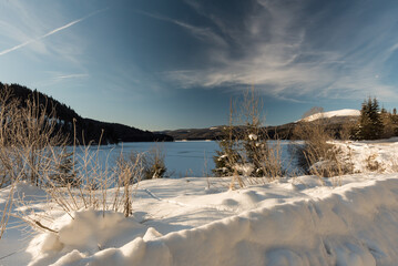 Winter Romanian landscape. Snowy Carpathian forests.