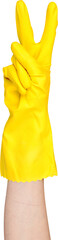 Fototapeta na wymiar hand doing hand gestures while wearing a rubber gloves
