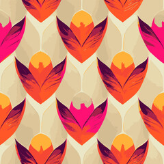 Seamless pattern with flowers, Orange and Pink Abstract Flowers, Tropical Design