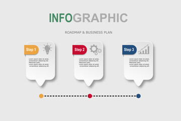 Infographic template for business plan ,strategy, roadmap. 3 Steps Modern Timeline diagram with graphs and business icon, presentation vector infographics