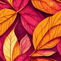 Pink, yellow and orange leaves seamless pattern created with Generative AI Tools