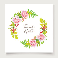 hand drawn floral ornament with pink and red roses  