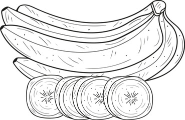 Bananas hand drawn. Whole and sliced. Vector illustration. Fruits, nutritious and healthy foods. Doodle style.  © STANISLAV