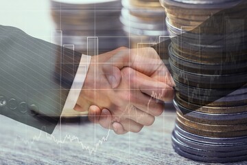 Business people handshake and money background