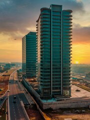 sunset over the city