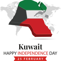 Fototapeta na wymiar Kuwait Independence Day, 3d rendering Afghanistan Independence Day illustration with 3d map and flag colors theme