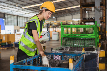 Industrial acceptance sampling plan by attribute or lot quality assurance sampling production quality test check process by technician engineer inspector worker in factory.