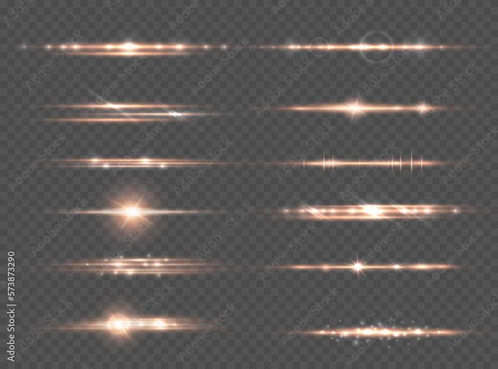 Poster lens flare and glowing, isolated transparent background of horizontal burst of bright flame or light