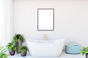 Mockup poster in bathroom with tiles