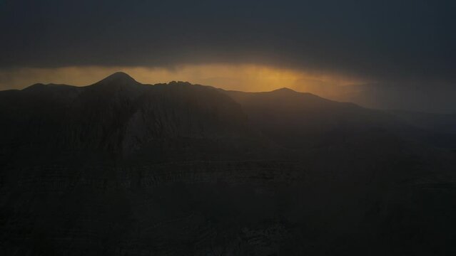 Mount Olympus Hyperlapse Aerial View Above Greece Highest Mountain Peak, Sunrise and Scenic Sky Golden Opening, Home of the Greek Mythological Gods