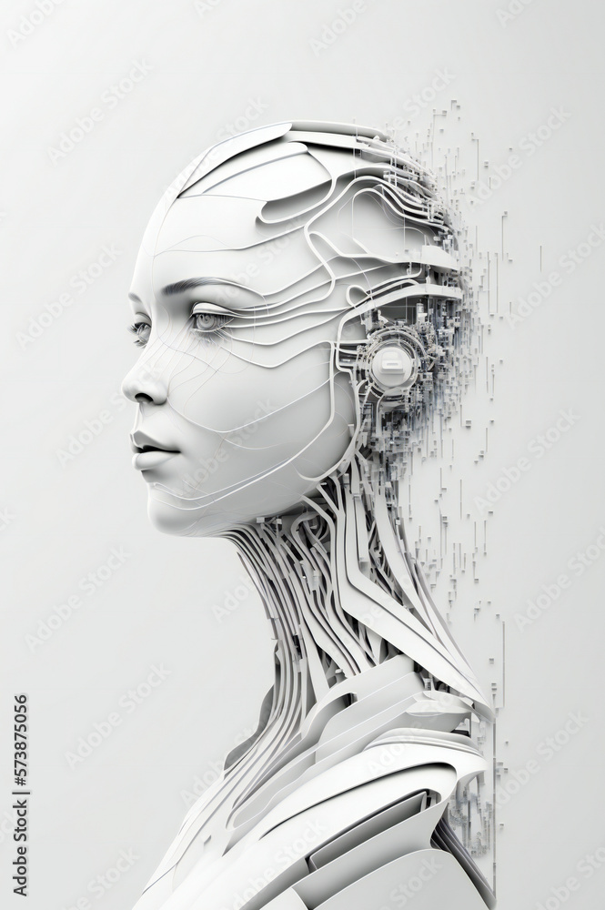 Poster white human android portrait. artificial intelligence learning concept. created with generative ai t