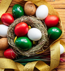 Easter eggs as the color of the Italian flag patriotic holiday background for Italy	