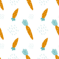 Vector seamless pattern with carrot. Easter themed background in flat style