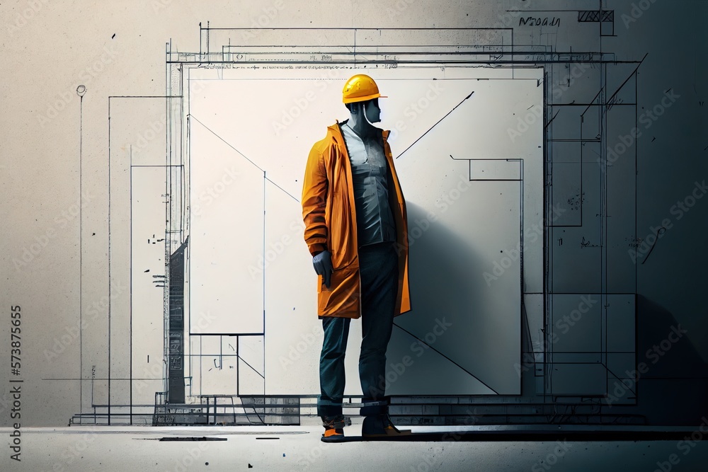 Aufkleber a man in a yellow coat and a yellow hat standing in front of a wall editorial illustration a digital