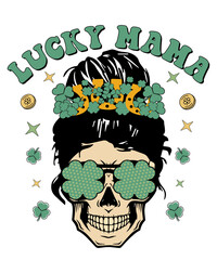 St. Patrick's Lucky Mama T-Shirt, Patrick's Messy Bun Shirt, Shamrock Sunglass shirt, St. Patrick's Mom Shirt Sublimation Print template