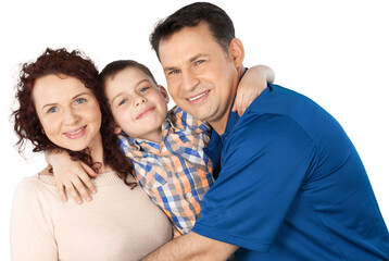 Fototapeta premium Portrait of Happy Family with Son, Isolated on Transparent Background