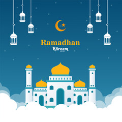 Vector Ramadan Instagram posts with mosque design