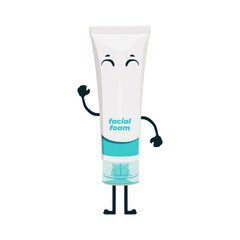 Cute facial foam tube character vector illustration in trendy flat 3d realistic design style. Editable graphic resources for many purposes.