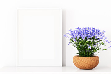 Mockup, White frame mockup, Interior mockup, flowers in a vase, 3D rendering