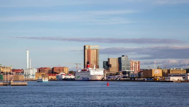 Landmark Waterfront daytime cityscape Gothenburg timelapse