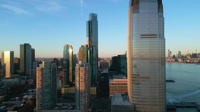 Jersey City with Goldman Sachs building - aerial view - drone photography
