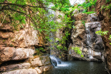 water cascading down a rock face