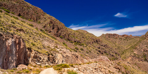 Fototapeta na wymiar Panoramic View from Vela Blanca Volcanic Dome, Cabo de Gata-Níjar Natural Park, UNESCO Biosphere Reserve, Hot Desert Climate Region, Almería, Andalucía, Spain, Europe