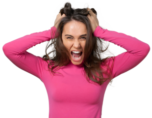 Frustration women anger shouting pulling hair female caucasian
