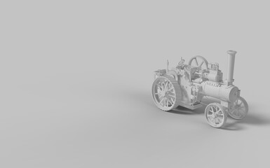 Farming tractor icon solid white grey colour style with empty space for tex advertising ready use 3d rendering image perspective camera view