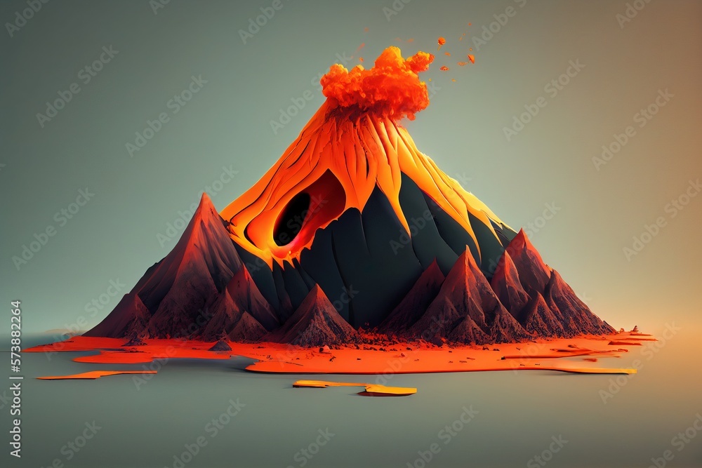 Poster a volcano with a lava spewing out of it's side and a few yellow pieces of lava on the ground lava a 