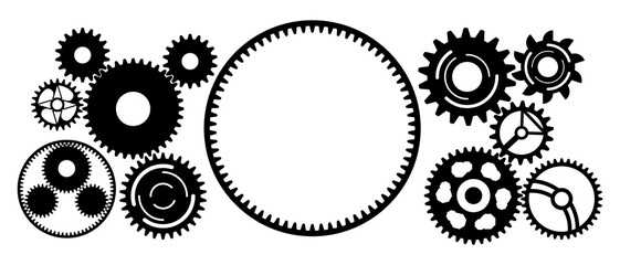 Modern gears set system isolated on white background with different size