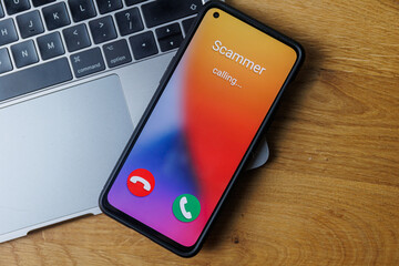 Phone call from scammer. Incoming scam call concept