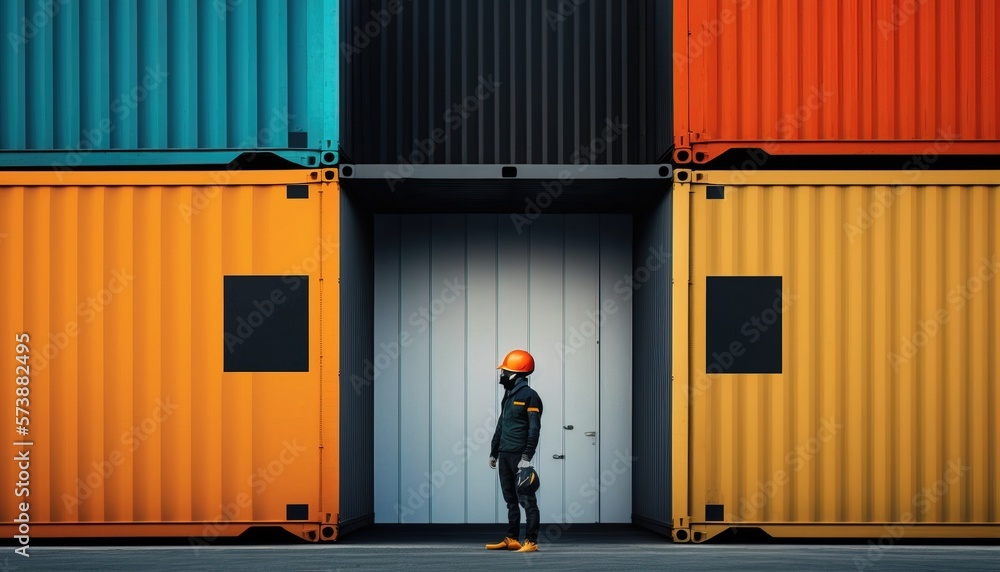 Poster a person standing in front of a multicolored building with a skateboard on his feet dynamic composit