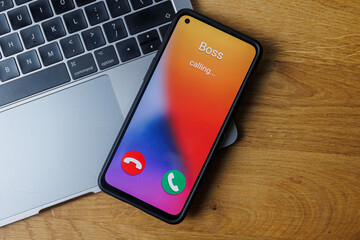 Phone call from boss. Incoming call from boss concept