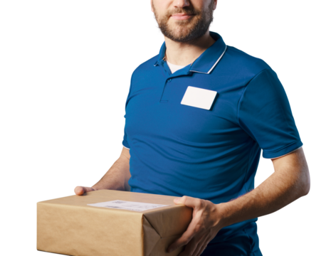 Professional delivery man holding a box