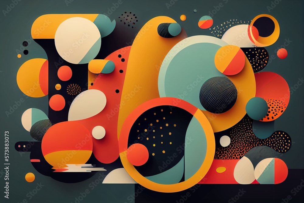 Aufkleber a colorful abstract artwork piece with circles and dots on a black background with a green backgroun