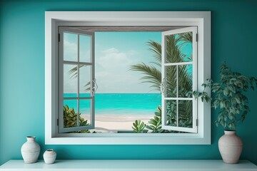 ocean view from the window, ai generated