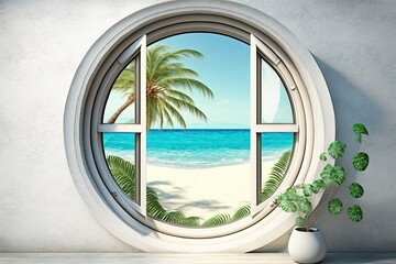 ocean view from the round window, ai generated