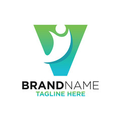 Letter V People Logo Design Template Inspiration, Vector Illustration.