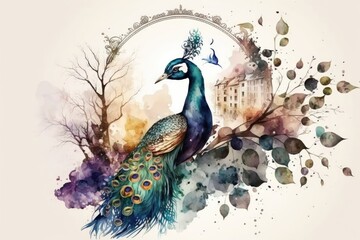 3d wallpaper, abstract background with peacock decoration, wall art, ai generated