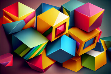 Abstract background of colored cubes illustration. Generative AI