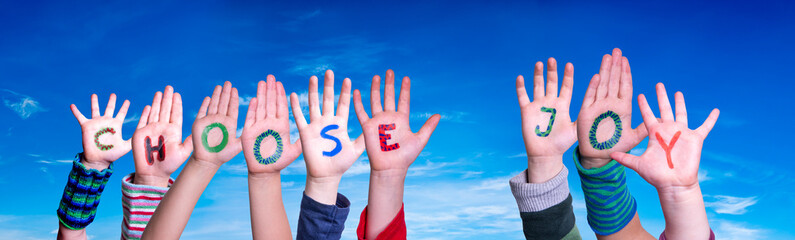 Children Hands Building Word Choose Joy, Blue Sky