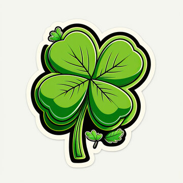 Logo green four-leaf clover isolated on white background. St. Patrick's Day Sticker