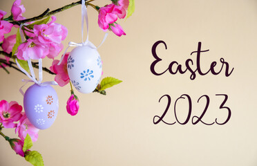 Easter Egg Decoration With Flower Bouquet, English Text Easter 2023