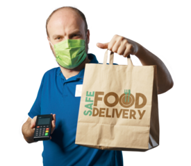 Delivery guy with bag and POS terminal