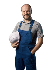 Confident repairman posing and smiling at camera - obrazy, fototapety, plakaty