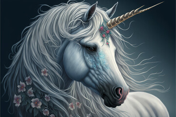 Fototapeta na wymiar a painting of a unicorn with a long mane. generative ai.