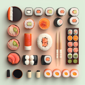 Futuristic sushi set with wooden sticks